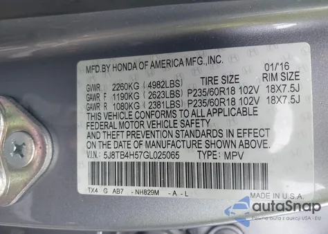 2016 Acura Rdx Technology Acurawatch Plus Packages/Technology Package z USA, uszkodzony, nr VIN 5J8TB4H57GL025065
